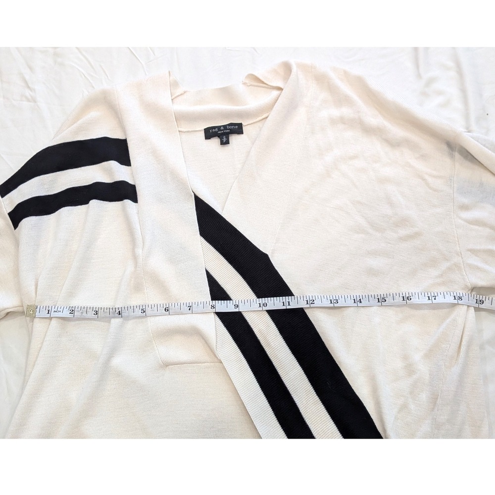 $395 Rag & Bone CrissCross Ivory Merino Wool Blend Varsity Stripe Sweater SMALL - Picture 6 of 6